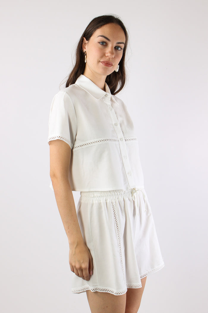 Camicia Corta Inserto Macrame Bianco-6