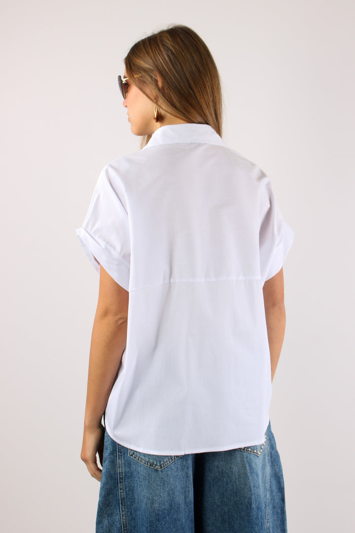 Camicia Applicazione Fiori Bianco-4