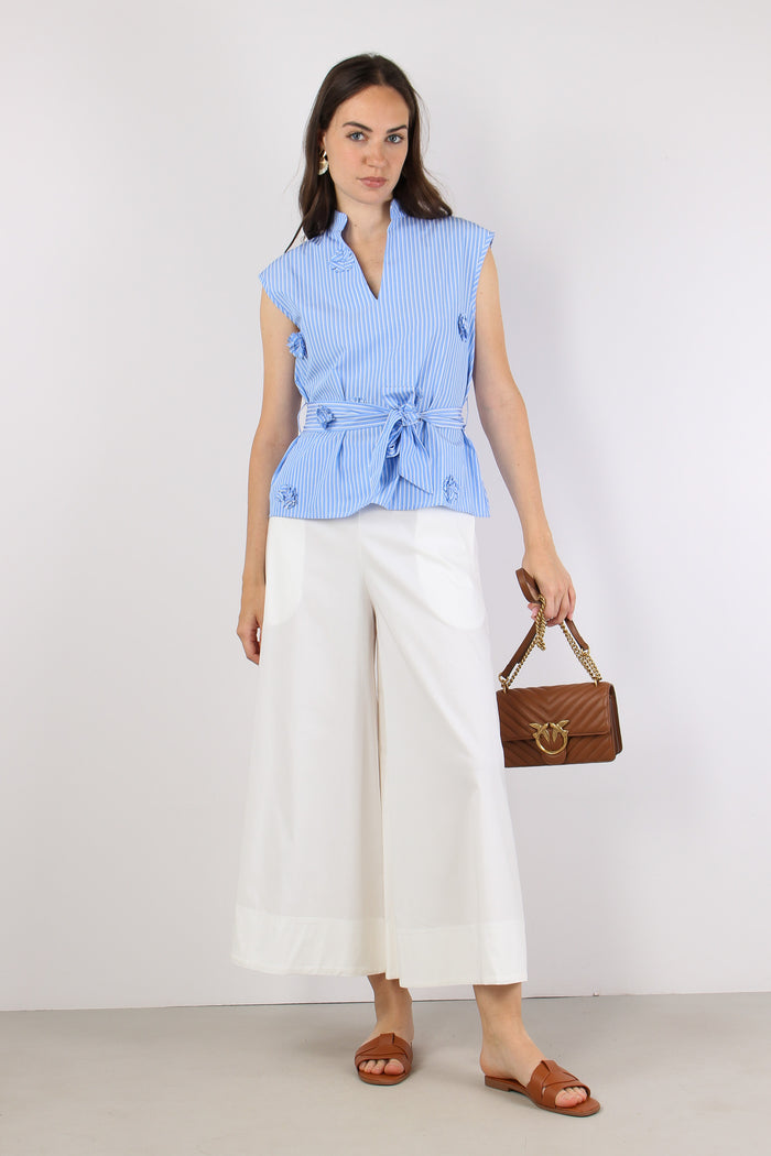 Camicia Smanicata Applicazione Azzurro-5