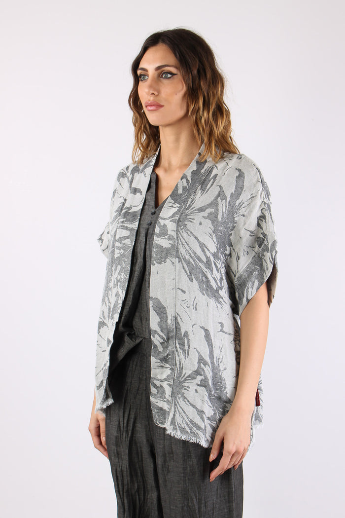Giacca Kimono Frange Fantasia Sabbia/canna Fucile-3
