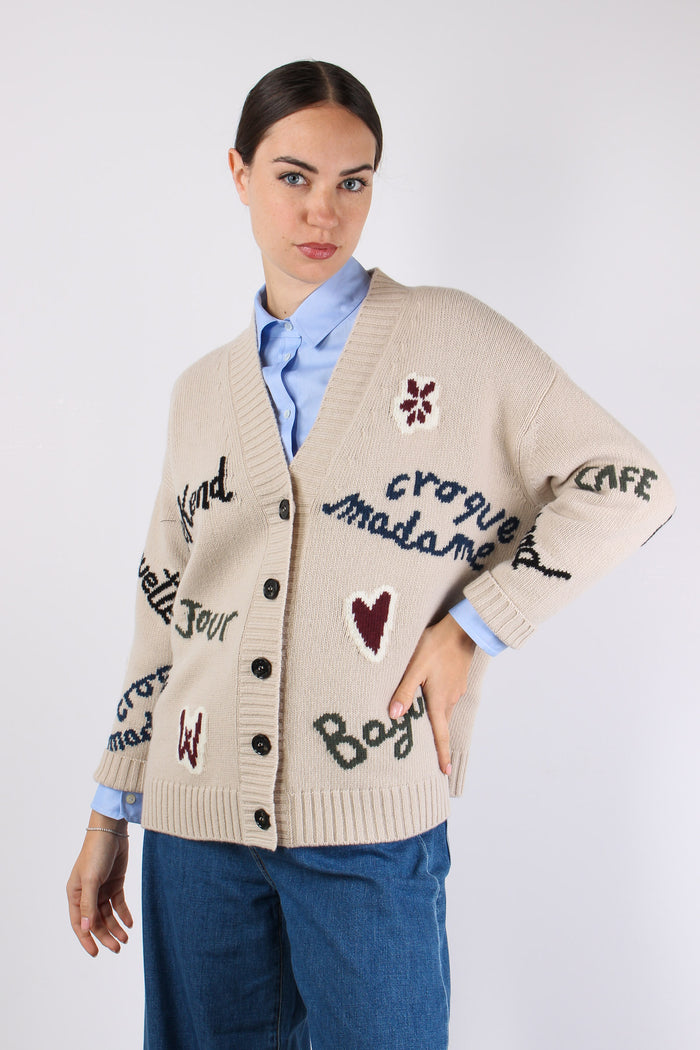 Belgio Cardigan Over Scritte Naturale-3