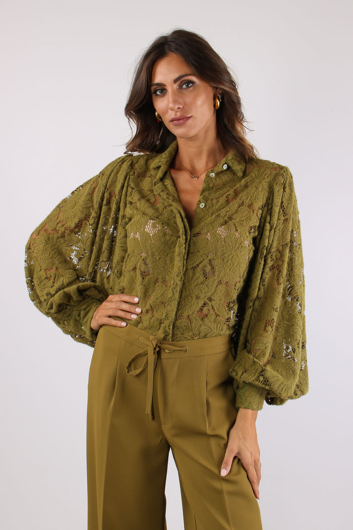Camicia Pizzo Lana Manica Ampi Olio-2