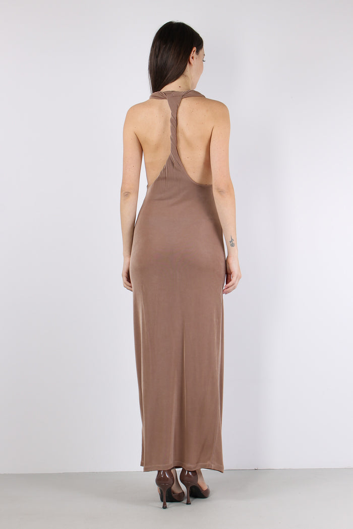 Abito Intreccio Schiena Lycra Marrone-6
