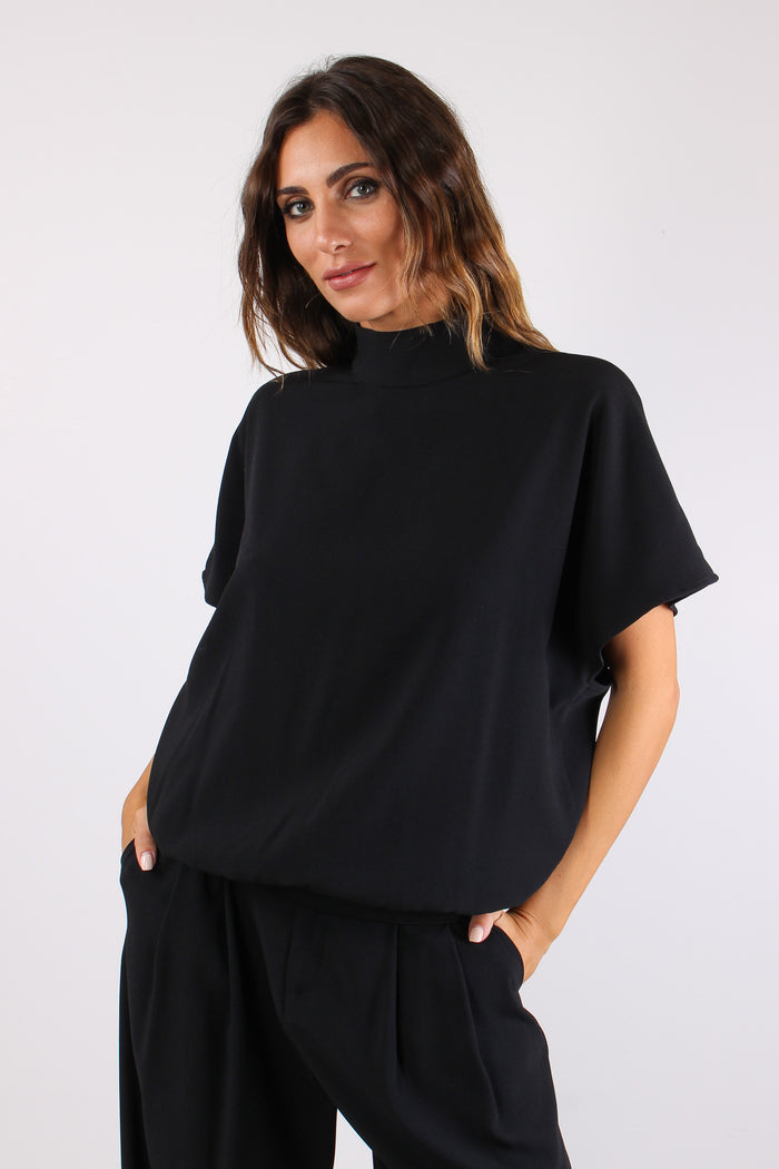 Maglia Crepe Apertura Schiena Nero-6