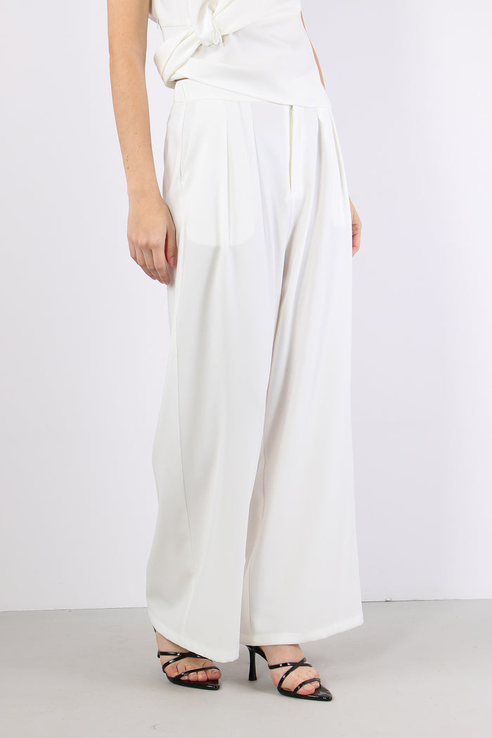 Pantalone Crepe Elastico Vita Bianco-5