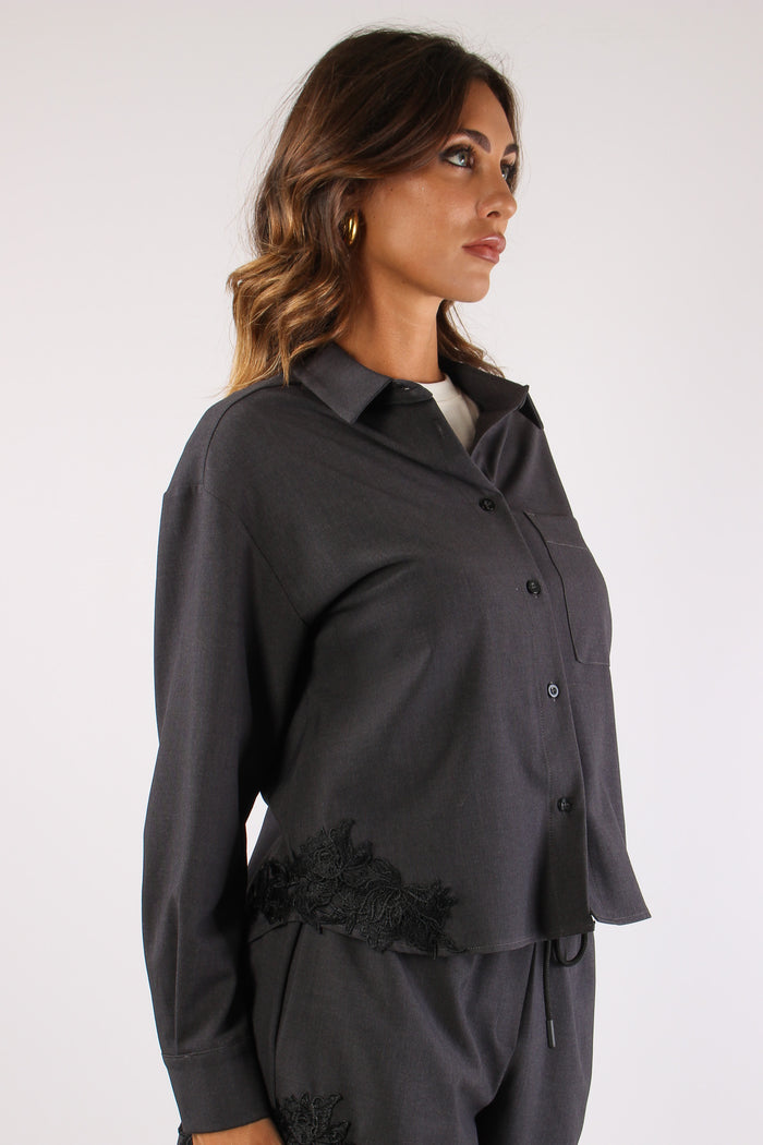 Camicia Crop  Inserto Macrame Antracite-6