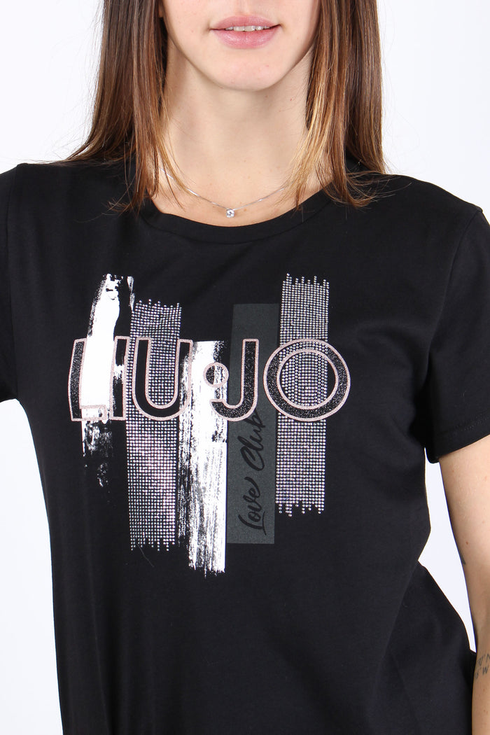 T-shirt Logo Strass Nero/brush-5