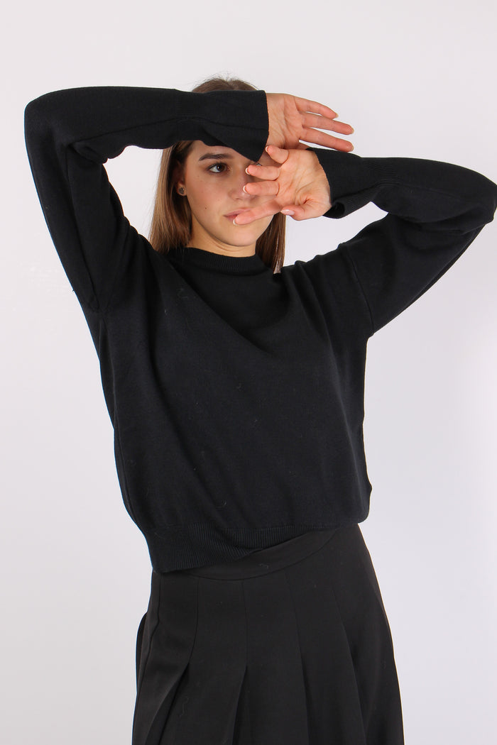 Maglia Viscosa Ripresa Polsi Nero-3