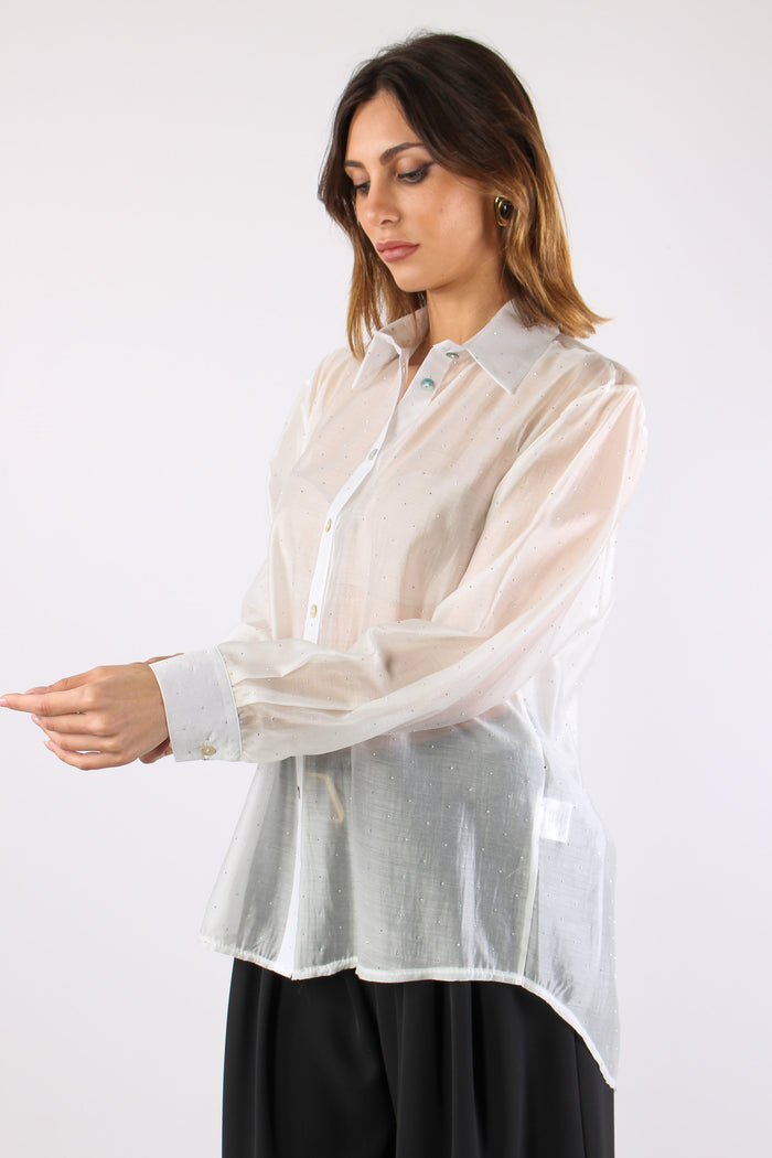 Camicia Over Mussola Strass Bianco-9