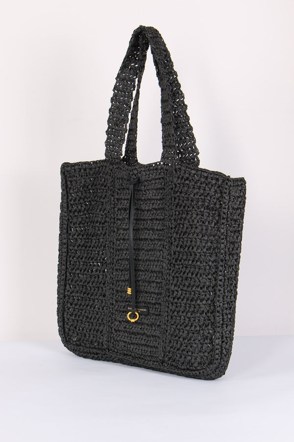 Nefeli Shopping Verticale Paglia Nero-2