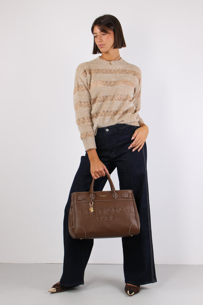 Maglia Riga Lurex Inserto Pizzo Crema-3