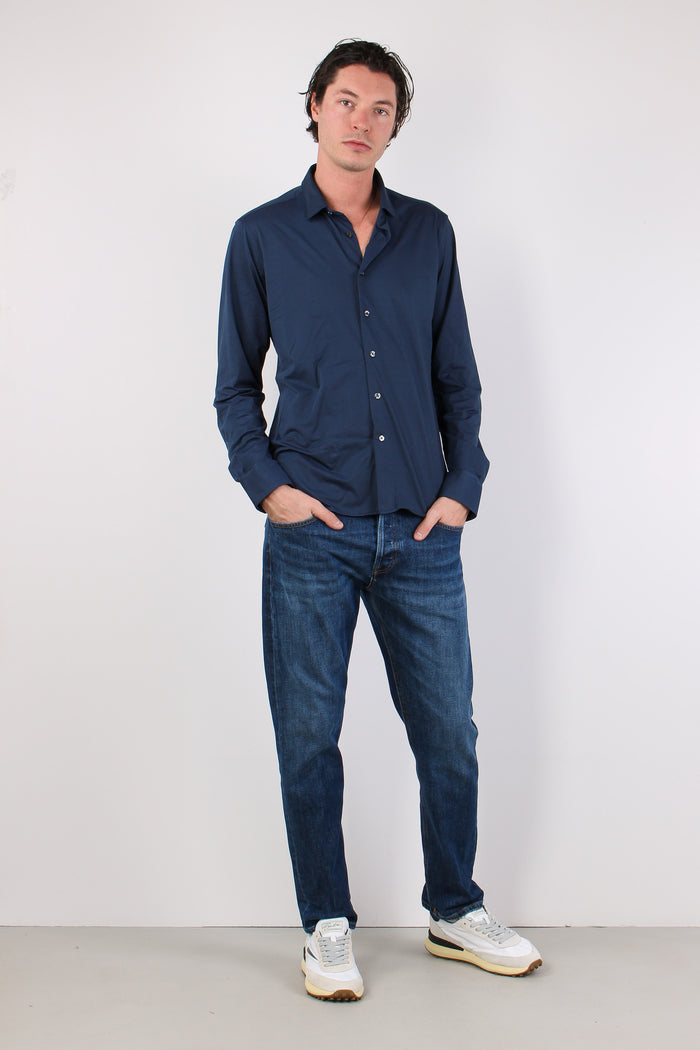 Camicia Tessuto Tecnico Micro Fantasia Dark Blue-3