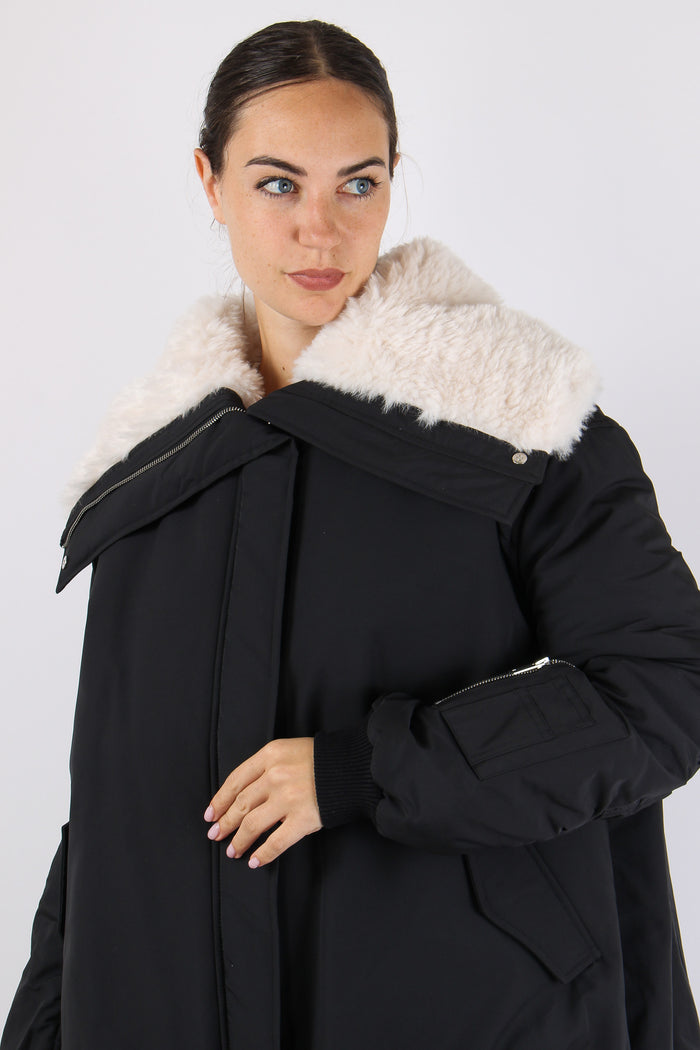 Bomber Nylon Over Interno Pelo Nero-8