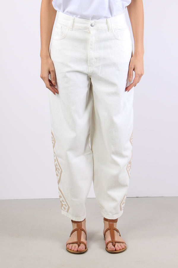 Pantalone Barrel Ricamo Fondo Bianco-2