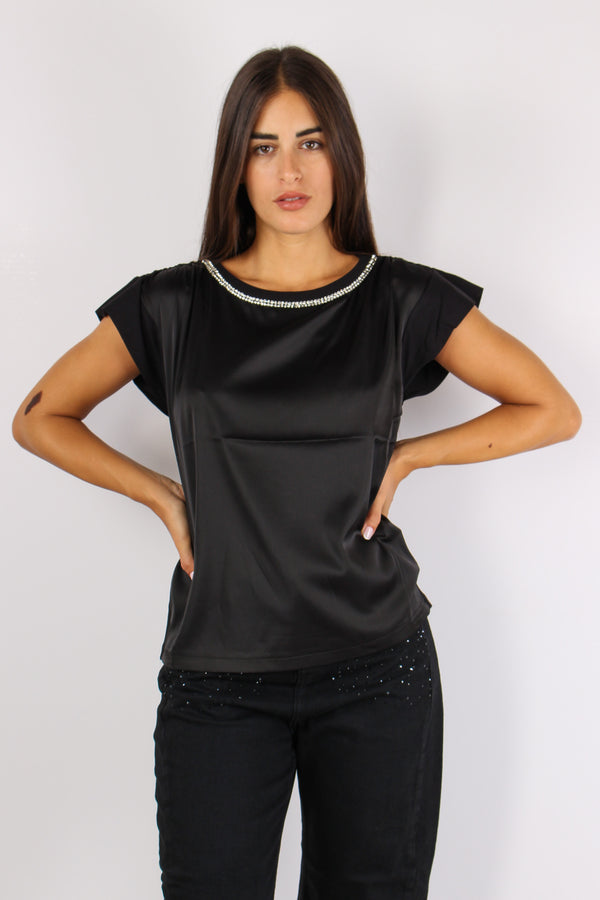 T-shirt Bimateriale Perle Coll Nero