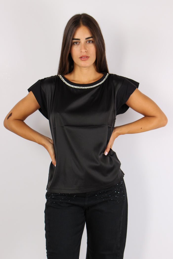 T-shirt Bimateriale Perle Coll Nero