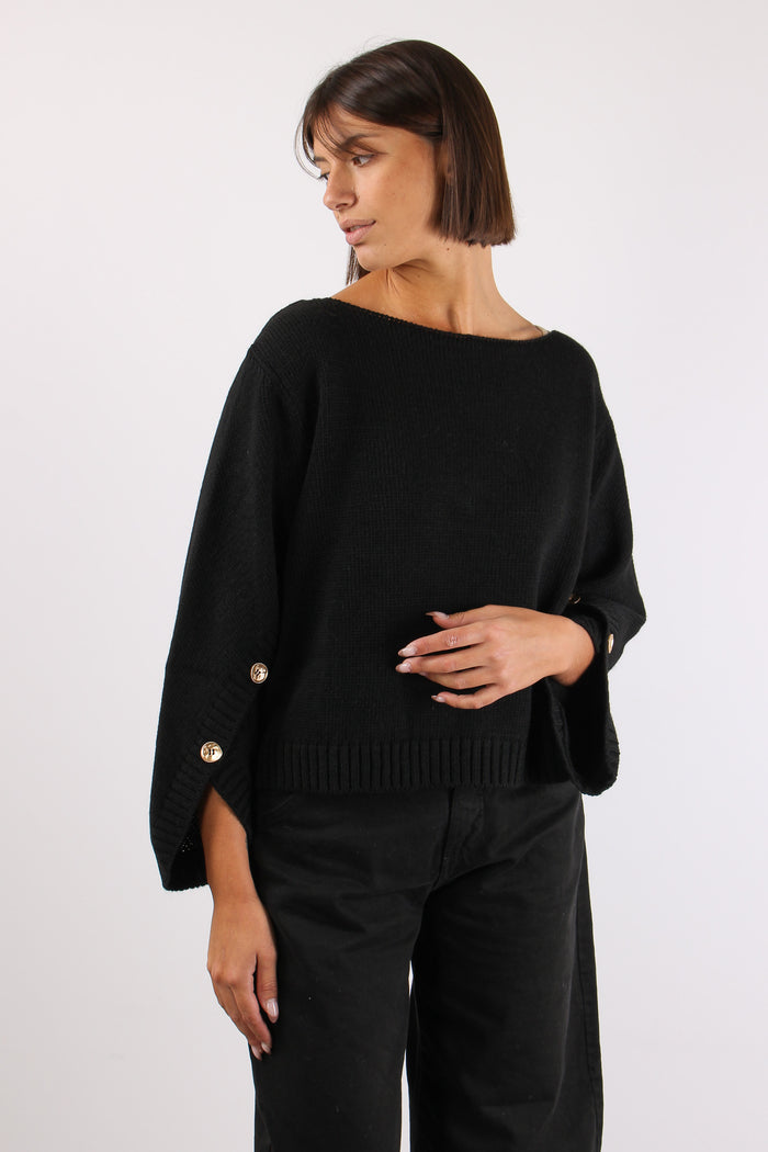 Maglia Bottoni Manica Nero-5