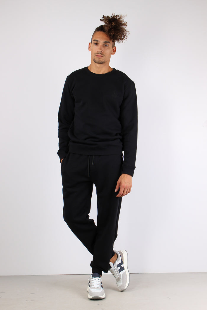 Felpa Girocollo Logo Ricamo Nero-6