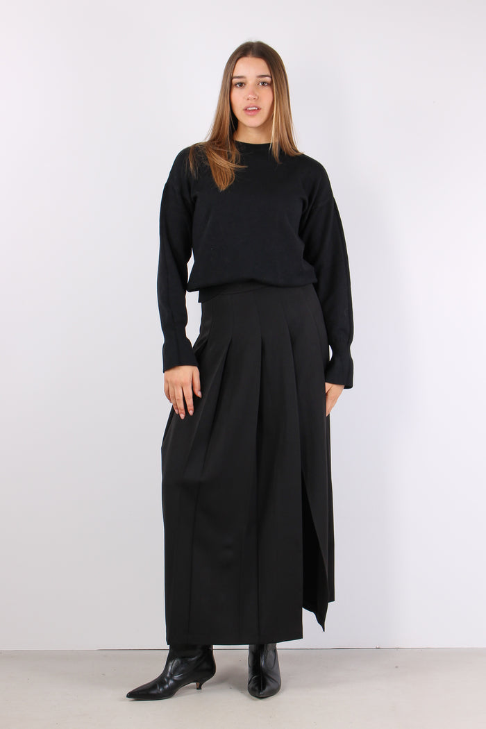 Maglia Viscosa Ripresa Polsi Nero-5