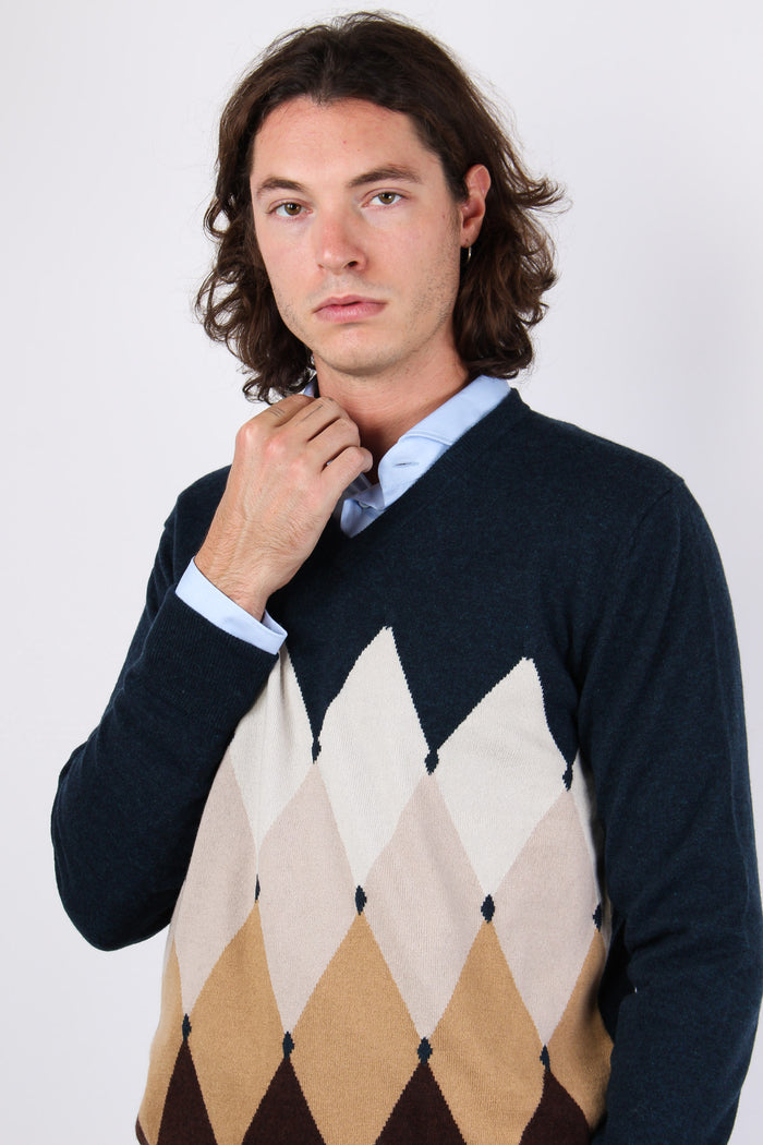 Maglia Scollo V Fantasia Tobacco/camel-6