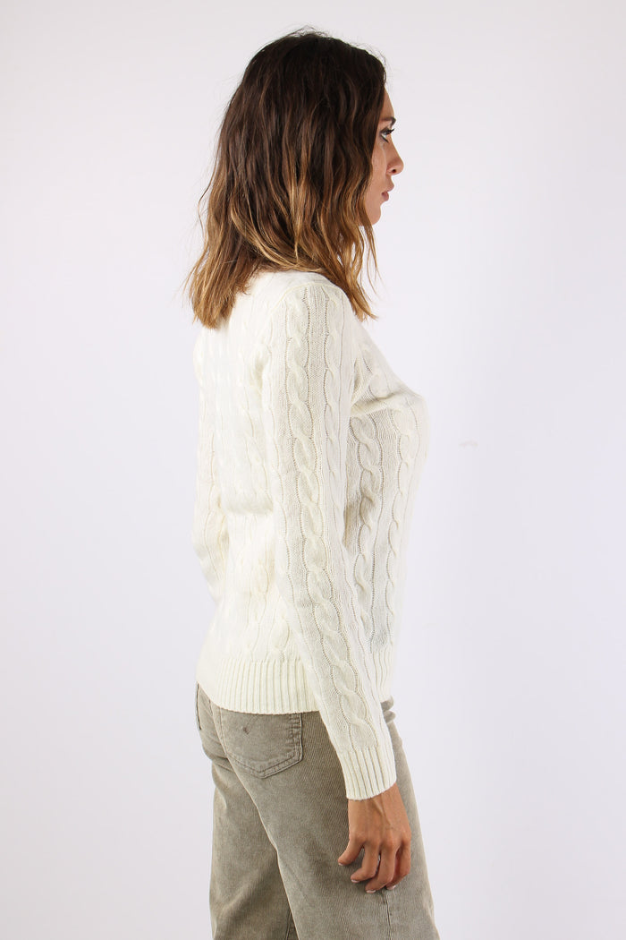 Maglia Girocollo Trecce Misto Lana Authentic Cream-6
