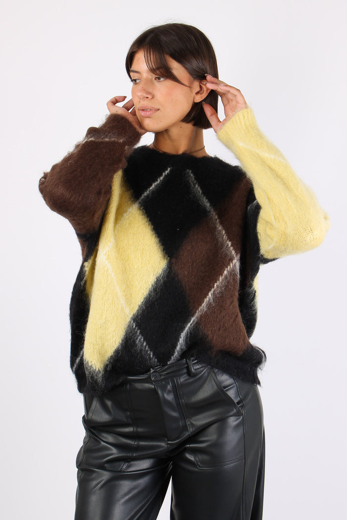 Maglia Garzata Maxi Rombo Nero/moro/giallo-4