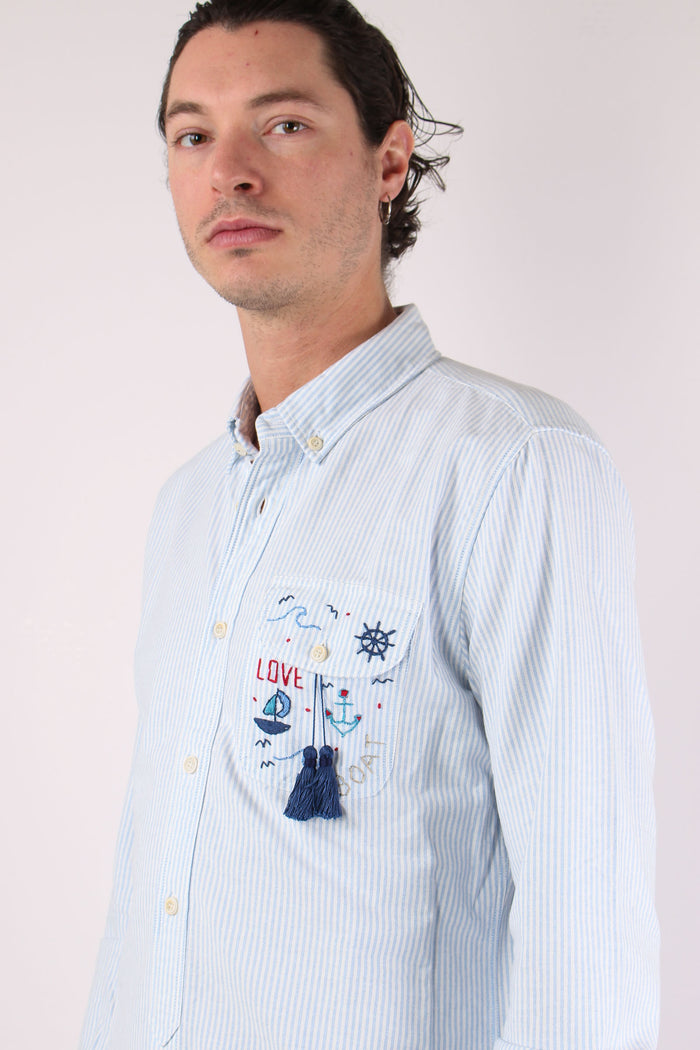 Camicia Oxford Riga Ricami Cielo-8