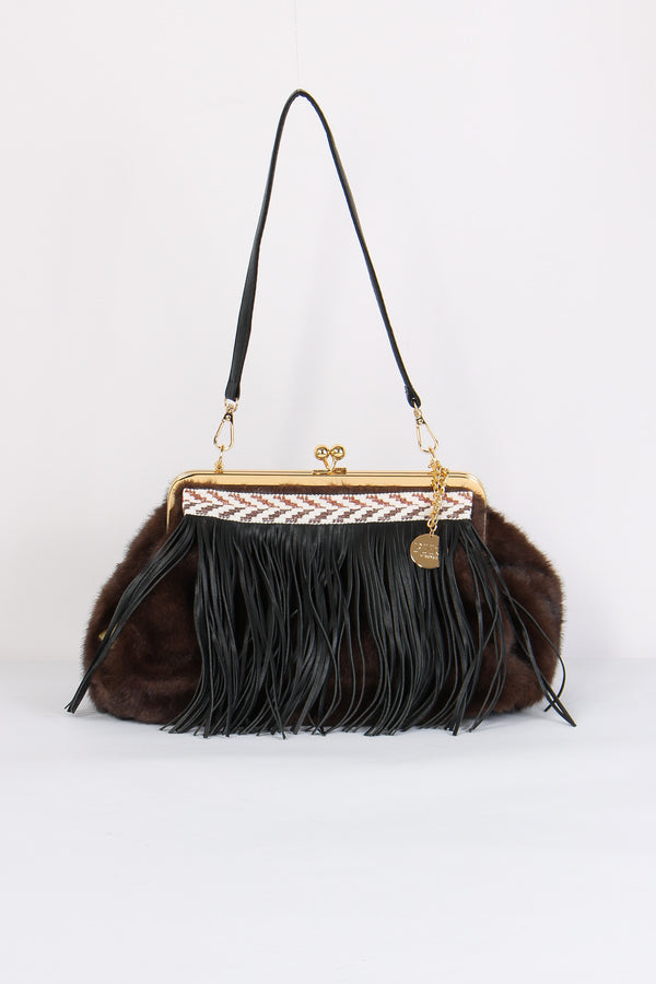 Pochette Visone Frange Glam/rust