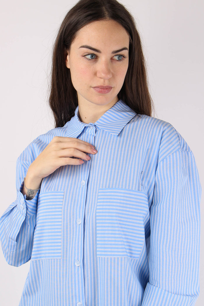 Camicia Cotone Riga Bianco/azzurro-8