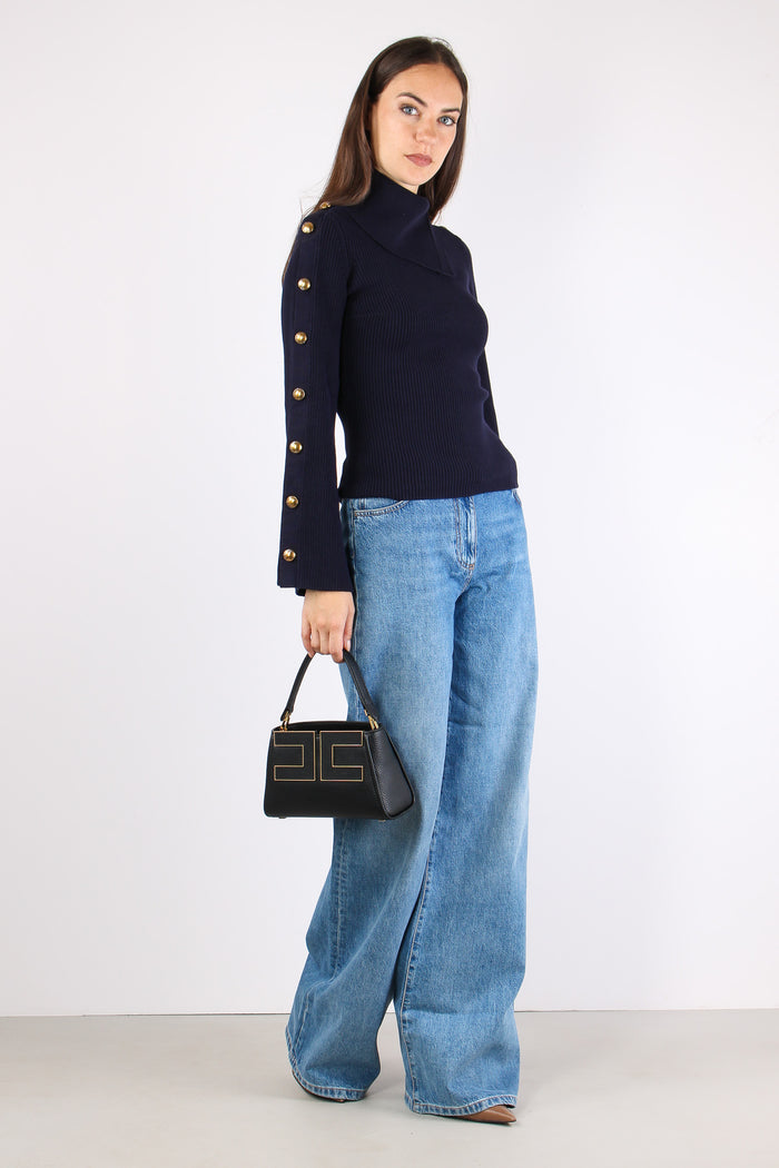 Maglia Bottoni Manica Blu Notte-7