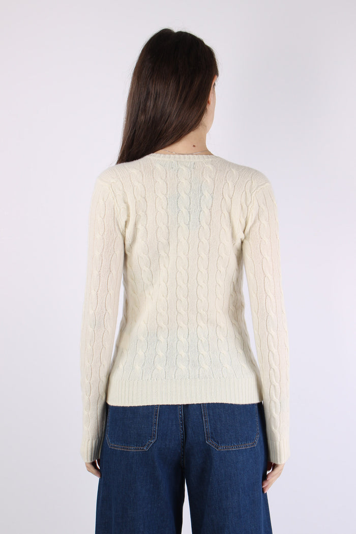 Maglia Scavo V Trecce Cream-5