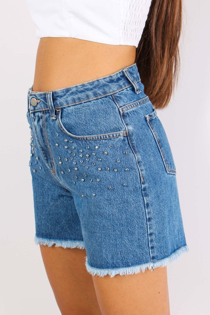 Short Denim Strass Borchie Denim-4