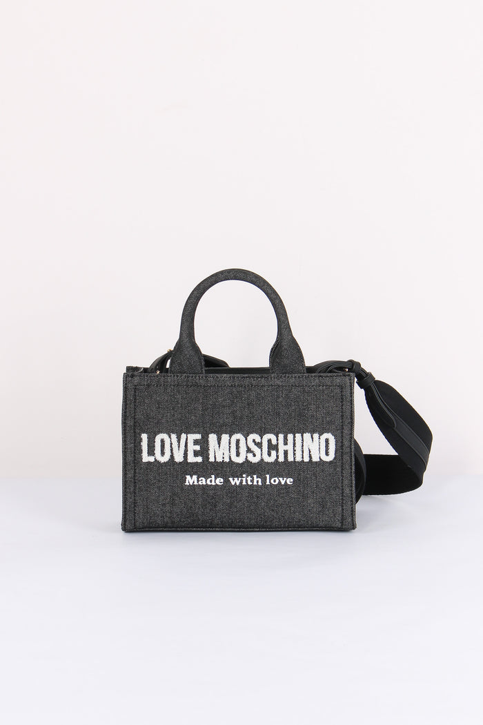 Mini Shopping Effetto Denim Denim Nero