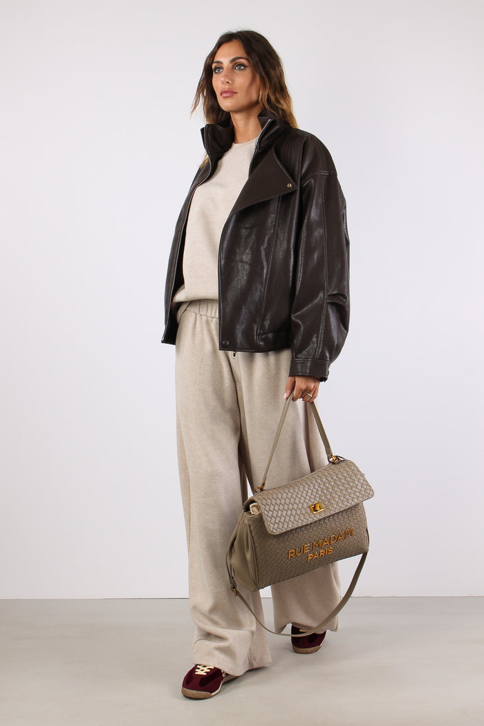 Pantalone Felpa Palazzo Beige-2