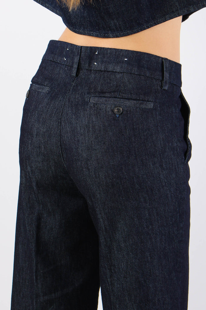 Pantalone Effetto Denim Flare Denim Scuro-8