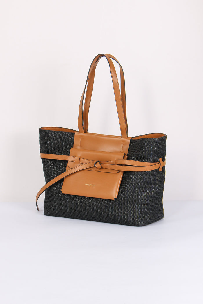 Belty Shopping Rafia Nero/cuoio-2