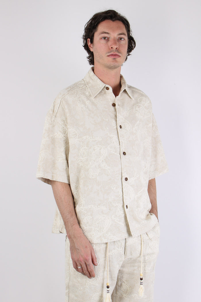 Camicia Manica Corta Ricamo Ecru-6
