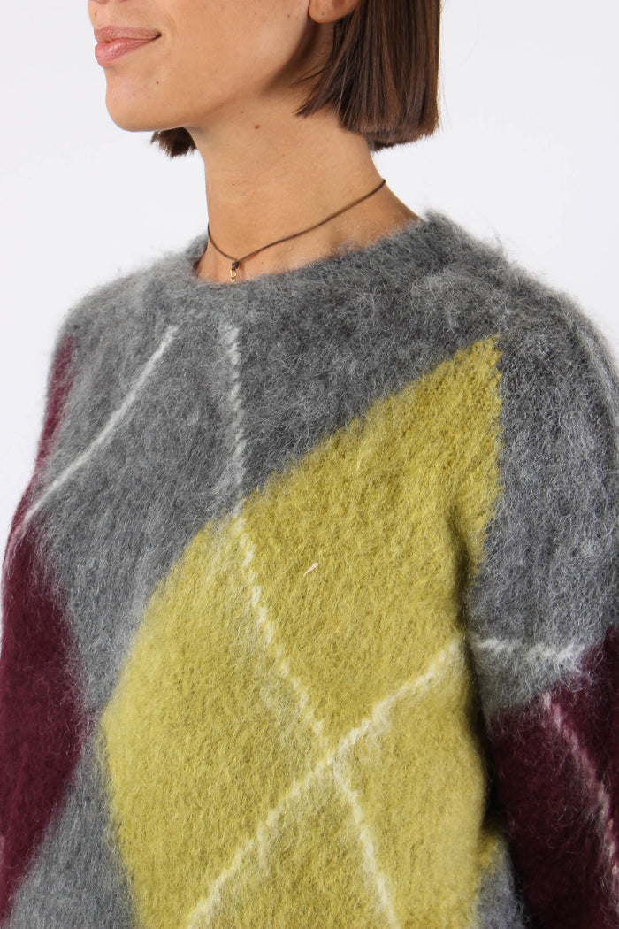 Maglia Garzata Maxi Rombo Grigio/olio/bordeuax-7