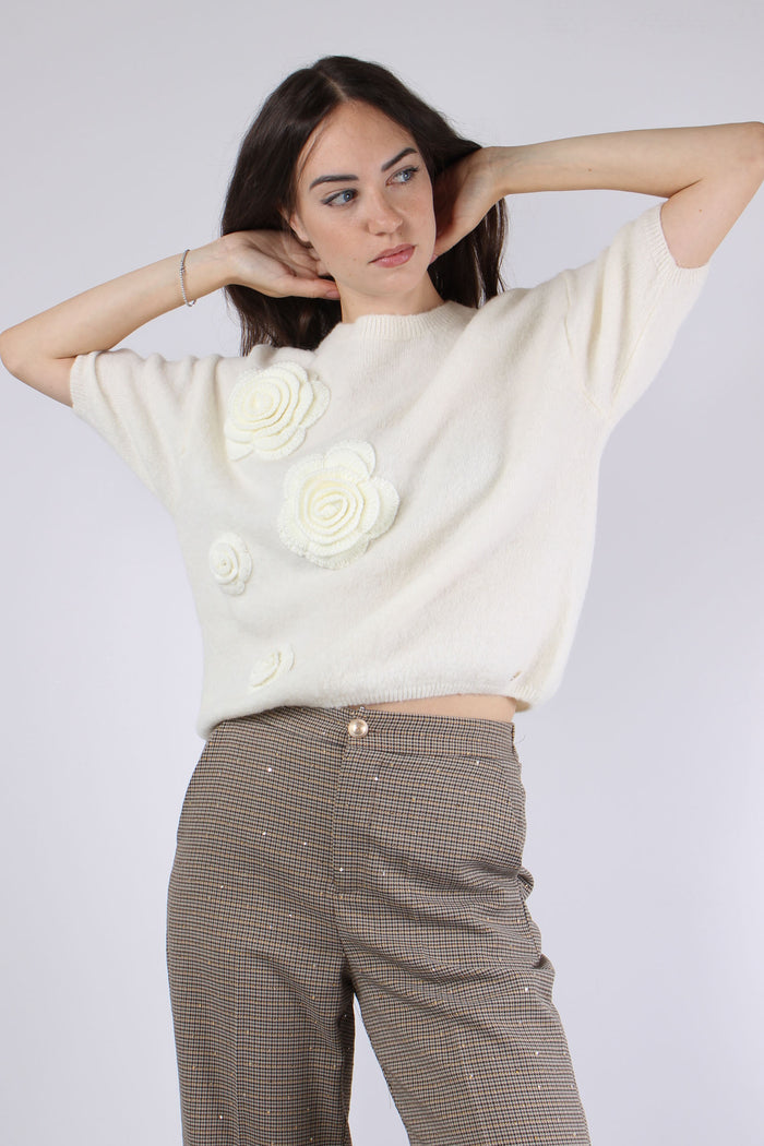 Maglia M/m Applicazione Rose Natural-9
