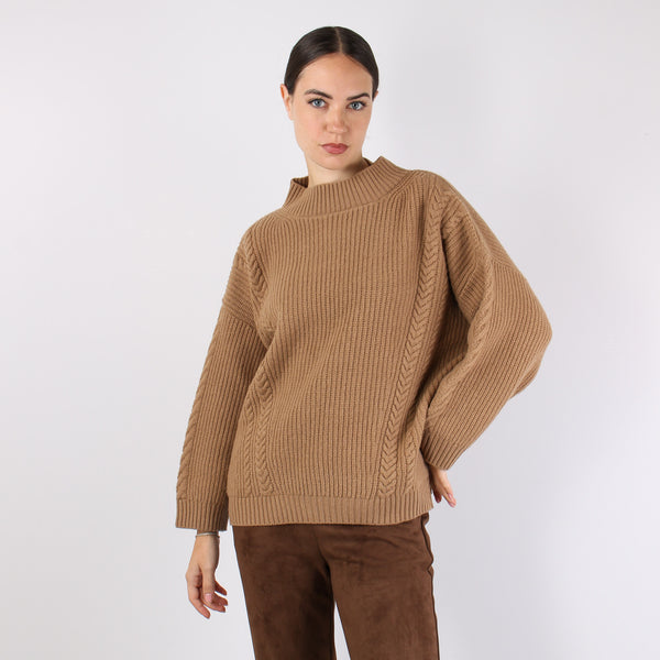 Salita Maglia Over Trecce Cammello-2