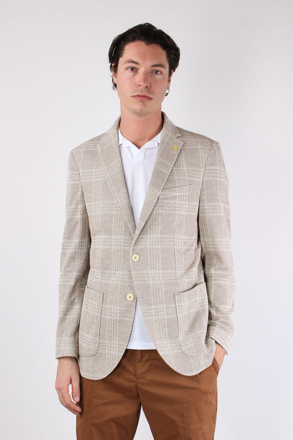 Giacca Tramata Quadri Beige-2