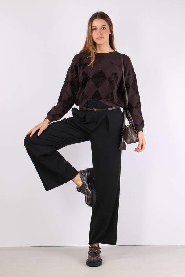 Maglia Rombi Ciniglia Intarsi Moro