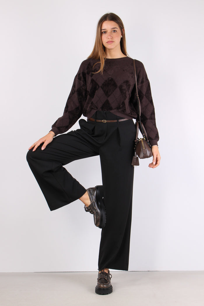 Maglia Rombi Ciniglia Intarsi Moro