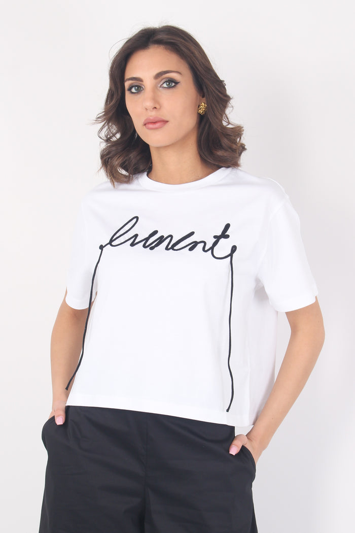 T-shirt Scritta Ricamo Bianco-5