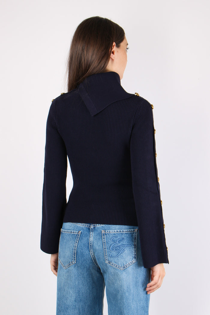 Maglia Bottoni Manica Blu Notte-4