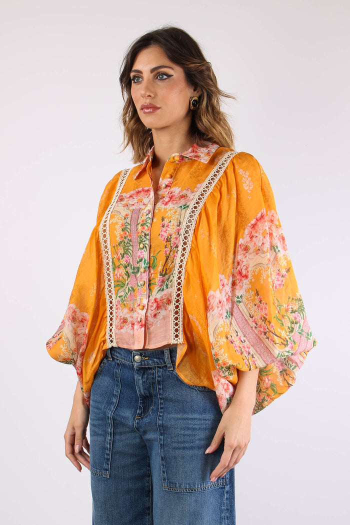 Camicia Cropped Manica Ampia Arancio-5