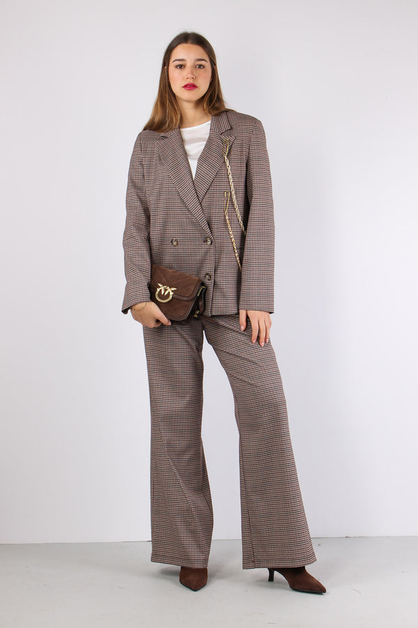 Pantalone Palazzo Check Cintur Bordeuax/cammello