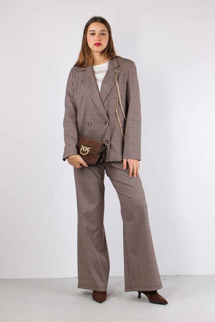 Pantalone Palazzo Check Cintur Bordeuax/cammello