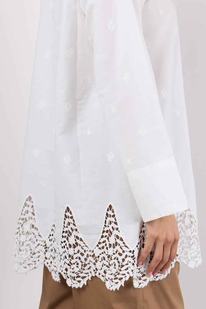 Camicia Lunga Inserto Pizzo Panna-5