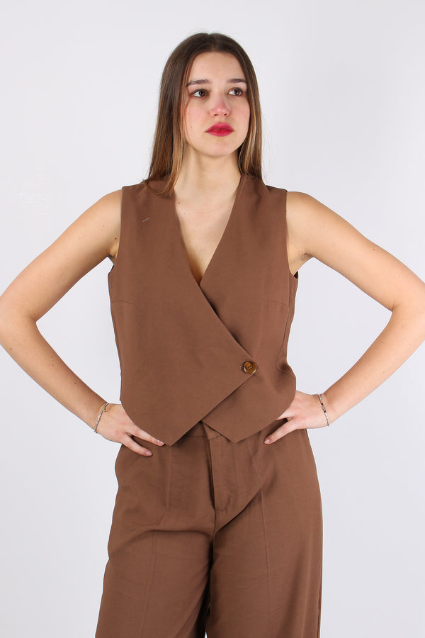 Gilet Bottone Laterale Cioccolato-2